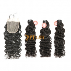 #1b Brazilian Virgin Human Hair Weft with 5×5 Closure Indian wave