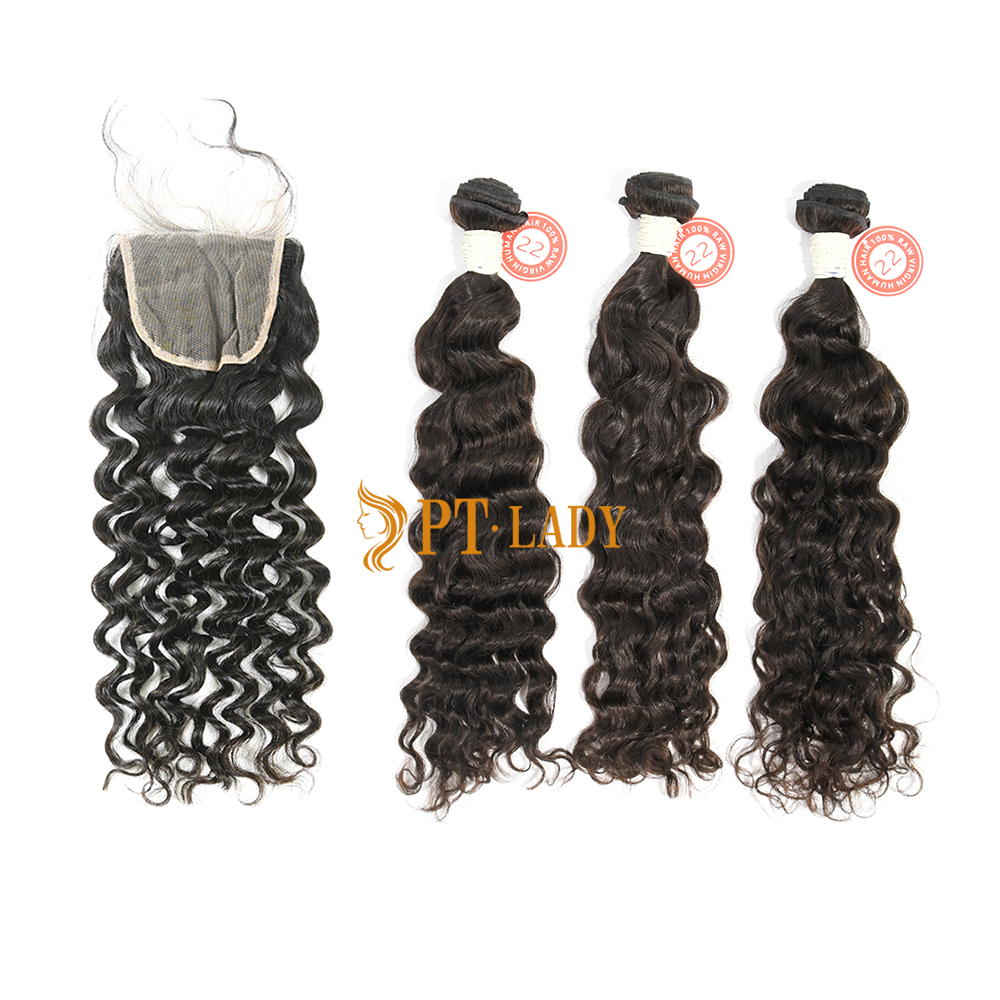 #1b Brazilian Virgin Human Hair Weft with 4x4 Closure Indian Curly