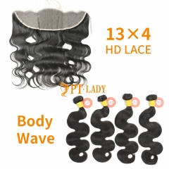 HD Lace Raw Human Hair Bundle with 13×4 Frontal Body Wave