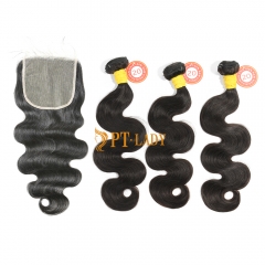 #1b Brazilian Raw Human Hair Weft with 5×5 Closure Body Wave