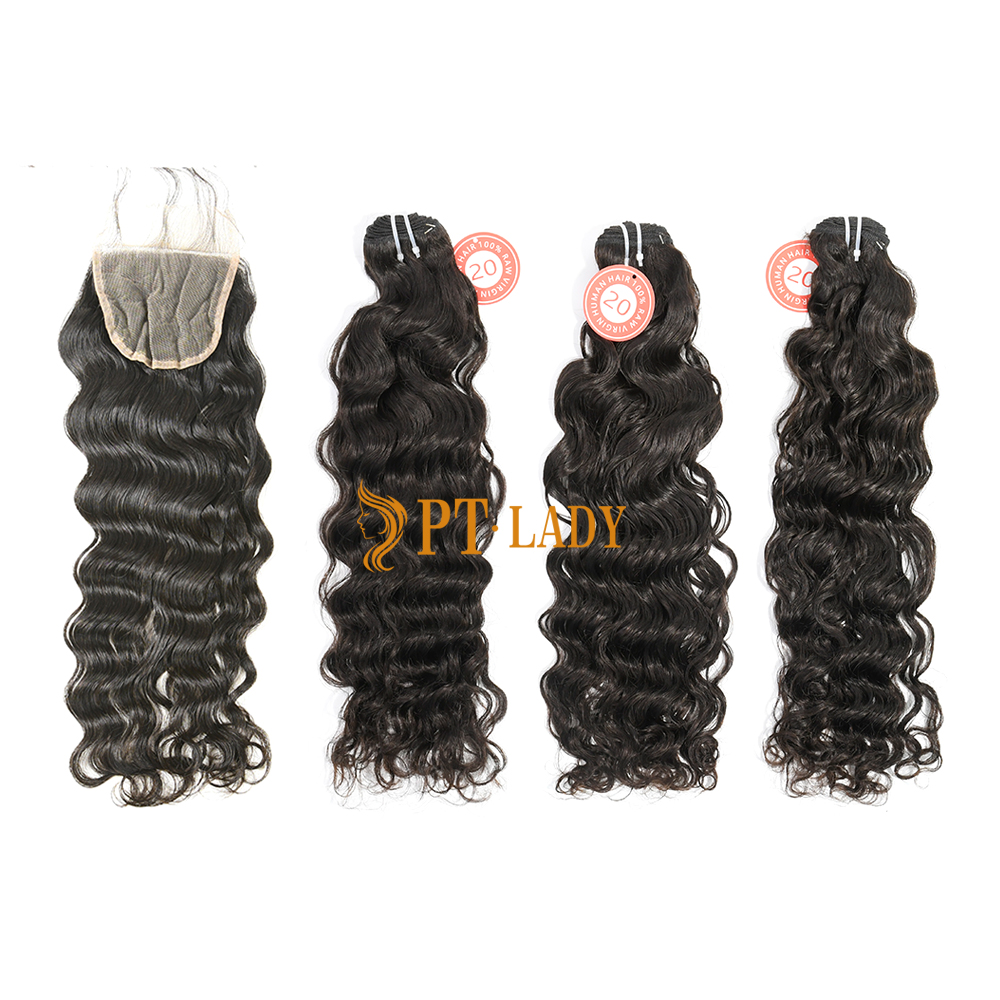 #1b Brazilian Virgin Human Hair Weft with 4x4 Closure Indian wave