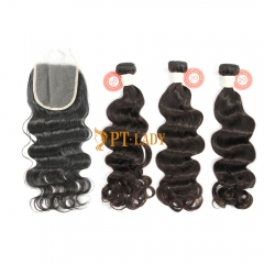 #1b Brazilian Virgin Human Hair Weft with 4x4 Closure Ocean Wave