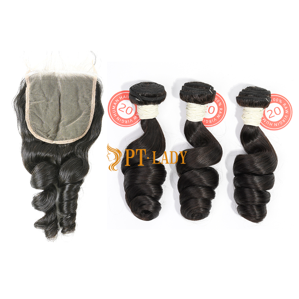 #1b Brazilian Virgin Human Hair Weft with 5×5 Closure Loose Wave