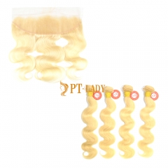 Blonde #613 European Raw Human Hair 13X4 Lace Frontal With Hair Weft Body Wave