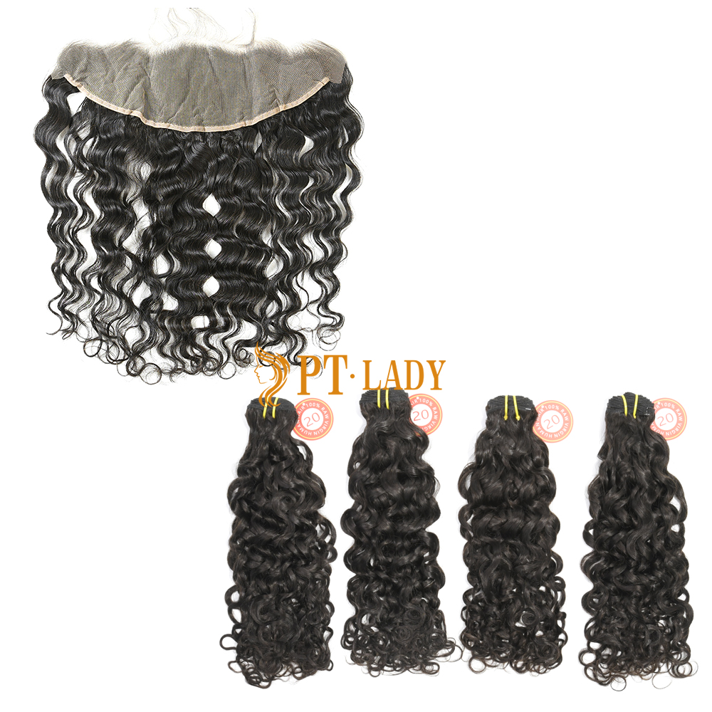 #1b Brazilian Raw Human Hair Weft with 13×4 Frontal Indian wave