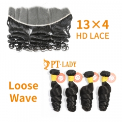 HD Lace Raw Human Hair Bundle with 13×4 Frontal Loose Wave