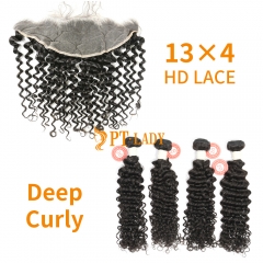HD Lace Virgin Human Hair Bundle with 13×4 Frontal Deep Curly