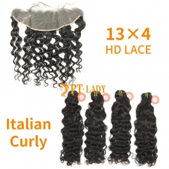 HD Lace Raw Human Hair Bundle with 13×4 Frontal Italian Curly