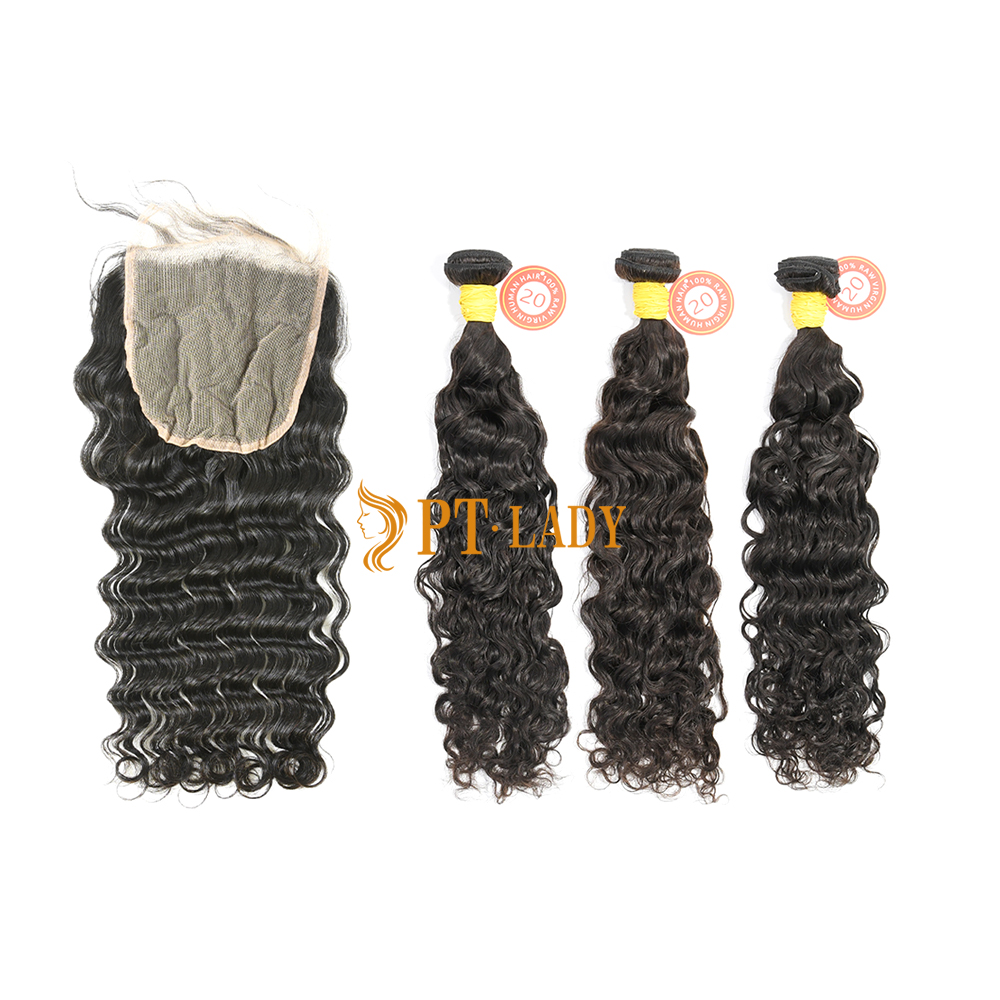 #1b Brazilian Raw Human Hair Weft with 5×5 Closure Indian Curly