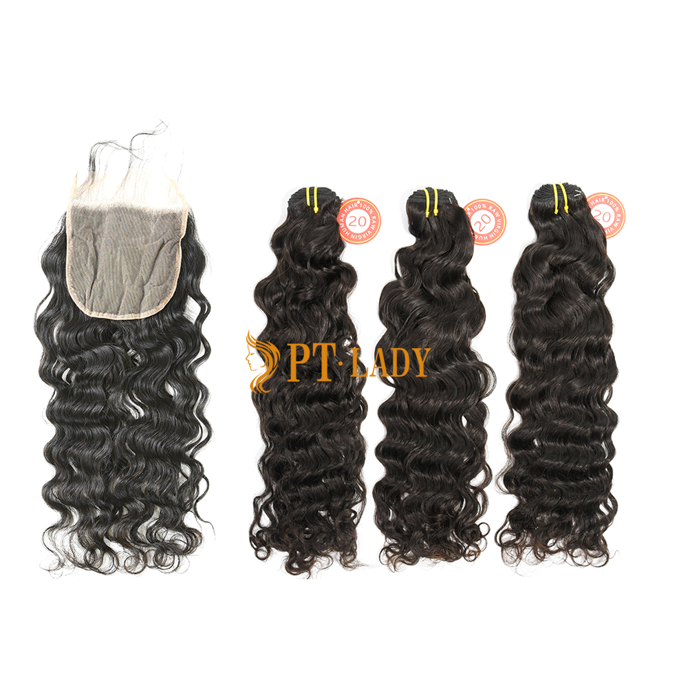 #1b Brazilian Raw Human Hair Weft with 5×5 Closure Indian wave