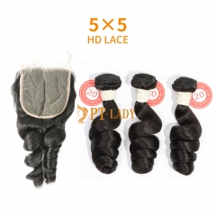 HD Lace Virgin Human Hair Bundle with 5X5 Closure Loose Wave