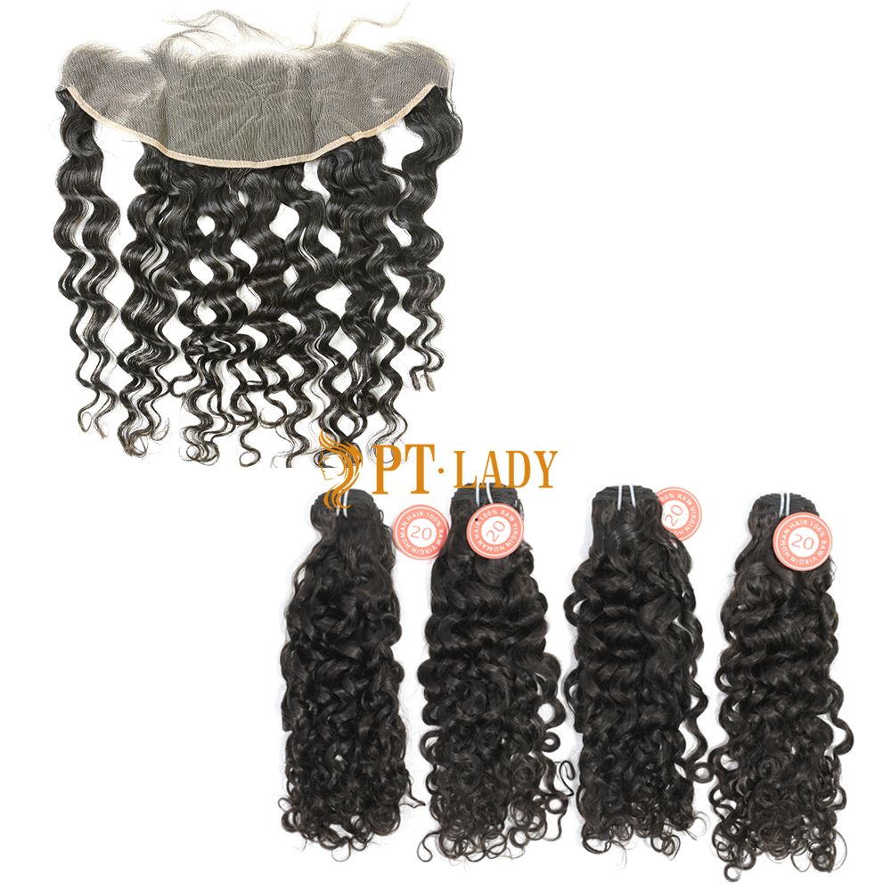 #1b Brazilian Virgin Human Hair Weft with 13X4 Frontal Italy Curly