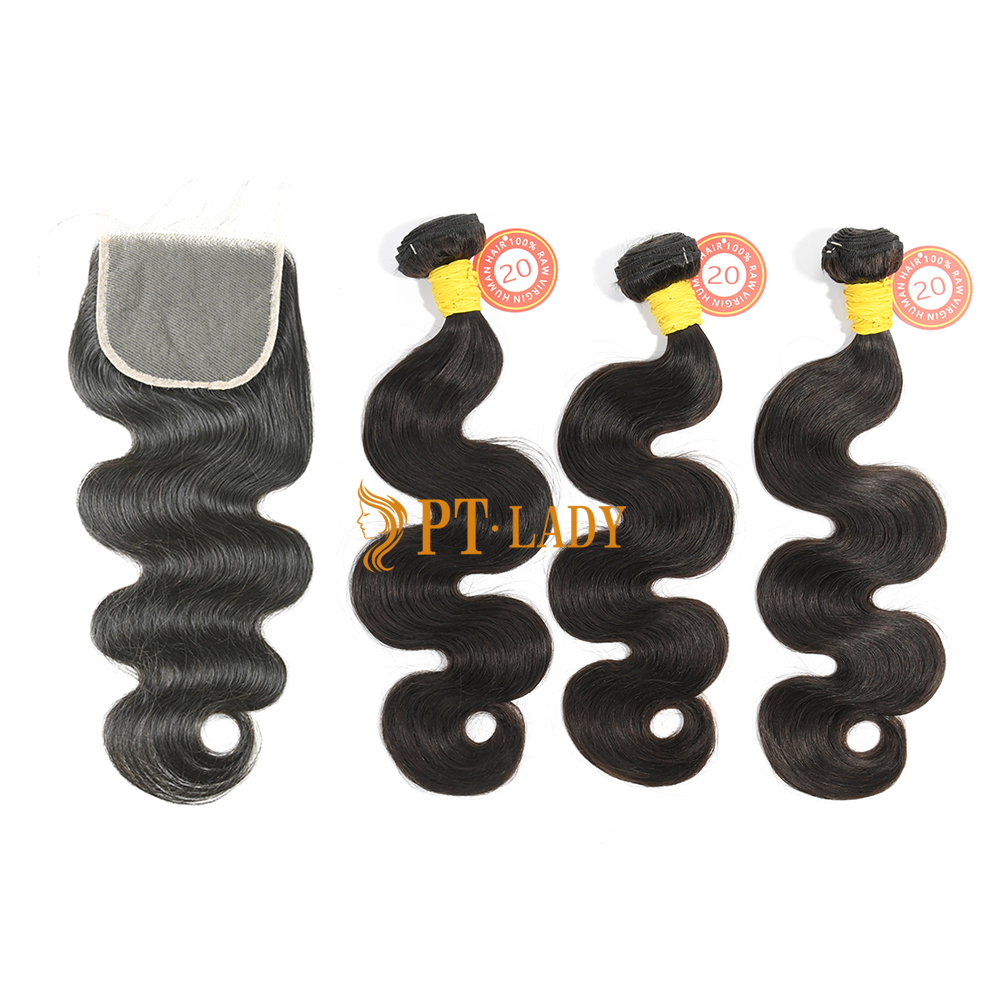 #1b Brazilian Raw Human Hair Weft with 4x4 Closure Body Wave