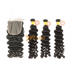 #1b Brazilian Raw Human Hair Weft with 5×5 Closure Deep Wave