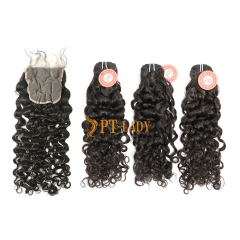 #1b Brazilian Virgin Human Hair Weft with 5×5 Closure Italian Curly