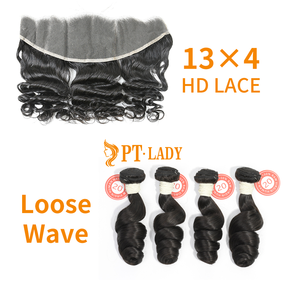 HD Lace Virgin Human Hair Bundle with 13×4 Frontal Loose Wave