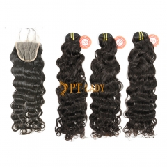 #1b Brazilian Raw Human Hair Weft with 4x4 Closure Indian wave