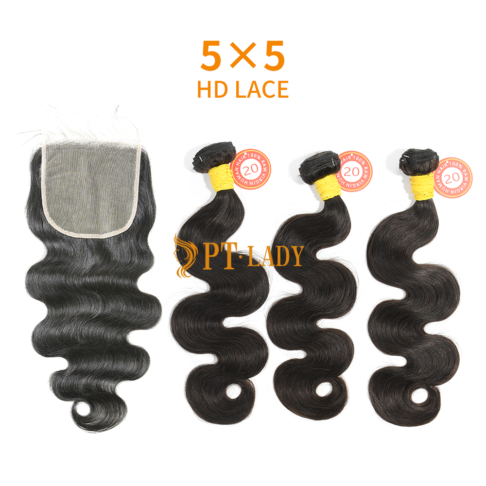 HD Lace Raw Human Hair Bundle with 5×5 Closure Body Wave