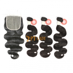 #1b Brazilian Virgin Human Hair Weft with 5×5 Closure Body Wave