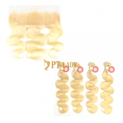 Blonde #613 European Virgin Human Hair 13X4 Lace Frontal With Hair Weft Body Wave