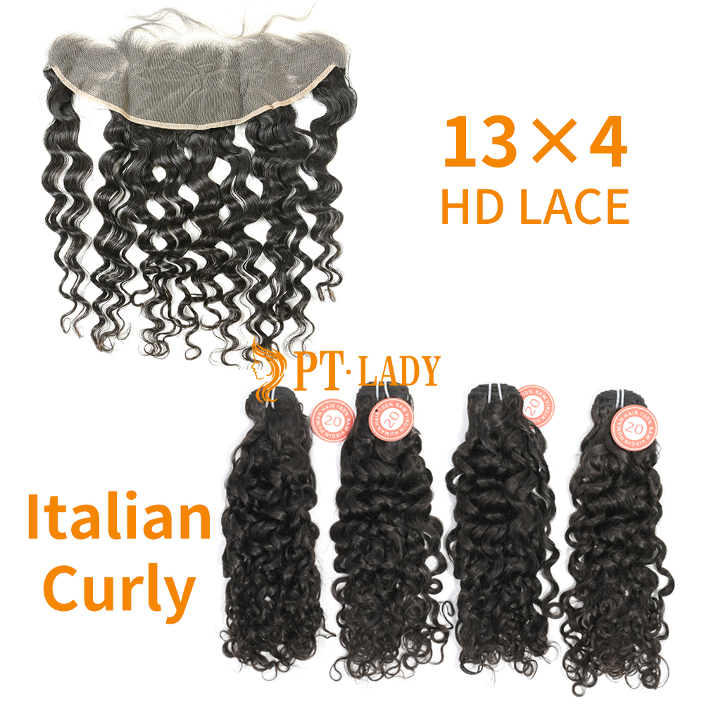 HD Lace Virgin Human Hair Bundle with 13×4 Frontal Italian Curly