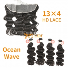 HD Lace Virgin Human Hair Bundle with 13×4 Frontal Ocean Wave