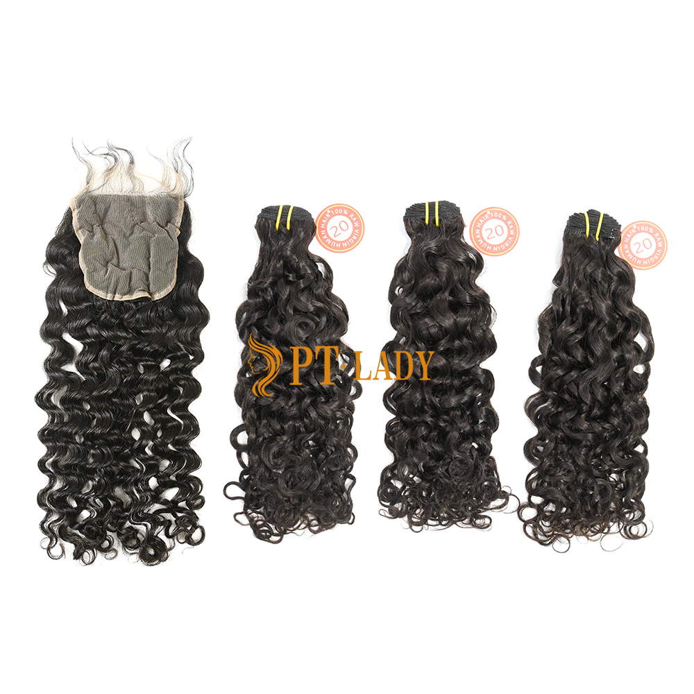 #1b Brazilian Raw Human Hair Weft with 5×5 Closure Italian Curly