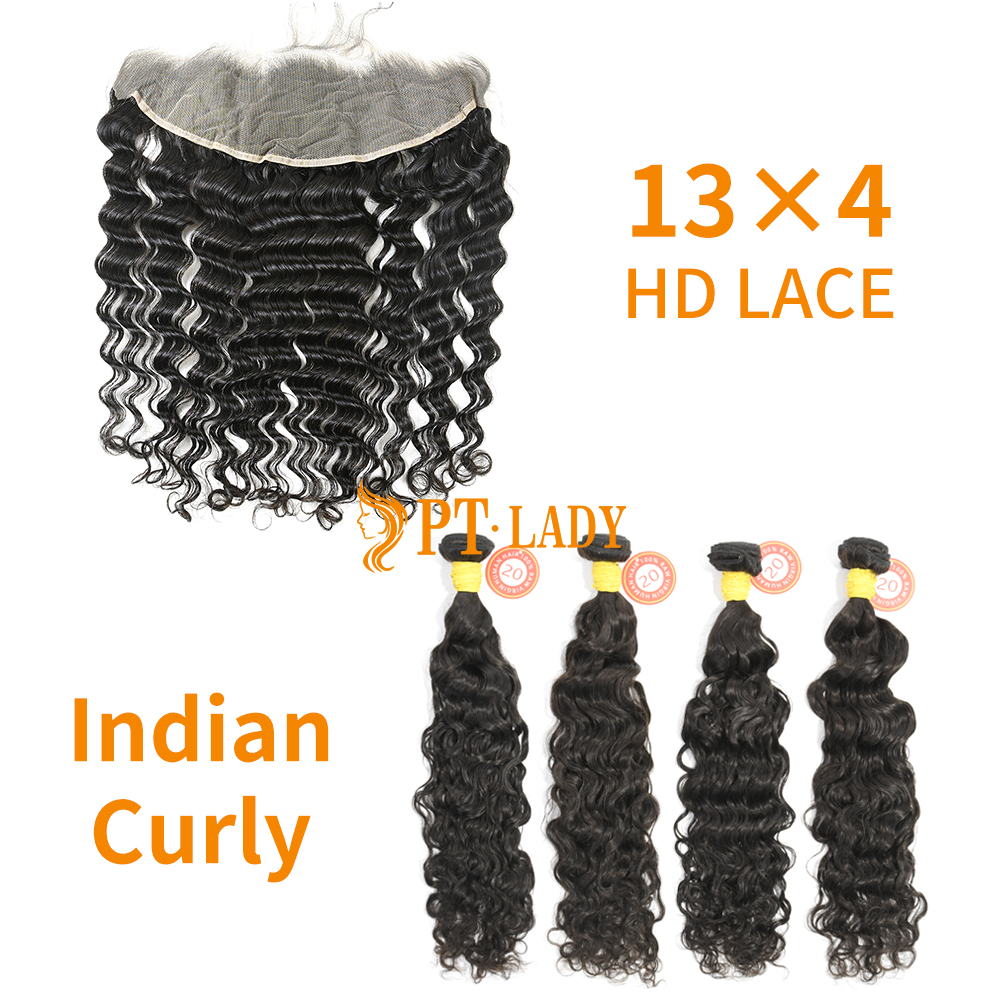 HD Lace Raw Human Hair Bundle with 13×4 Frontal Indian Curly