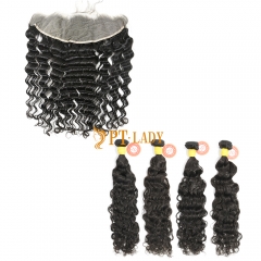 #1b Brazilian Raw Human Hair Weft with 13×4 Frontal Indian Curly