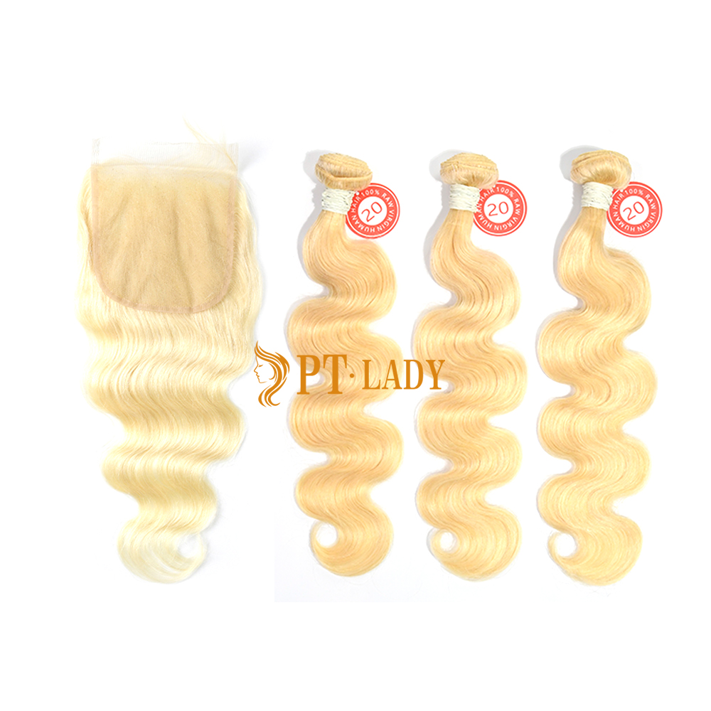 Blonde #613 European Virgin Human Hair 5×5 Lace Closure With Hair Weft Body Wave