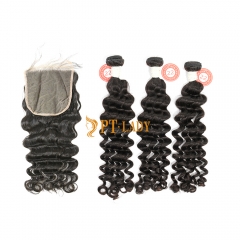 #1b Brazilian Virgin Human Hair Weft with 5×5 Closure Deep Wave