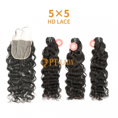 HD Lace Virgin Human Hair Bundle with 5X5 Closure Indian wave