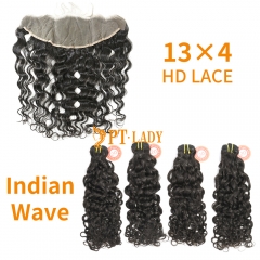 HD Lace Raw Human Hair Bundle with 13×4 Frontal Indian wave