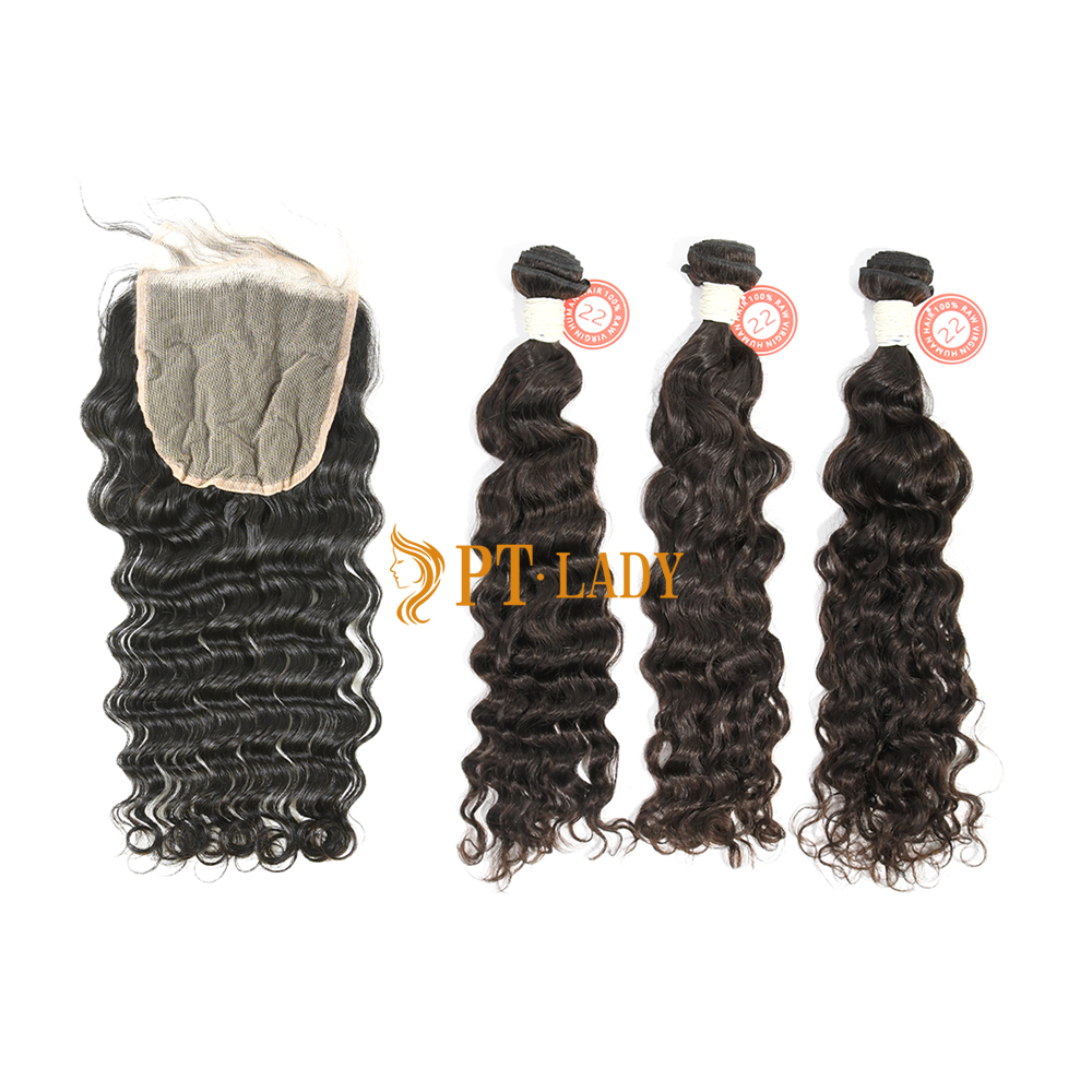 #1b Brazilian Virgin Human Hair Weft with 5×5 Closure Indian Curly