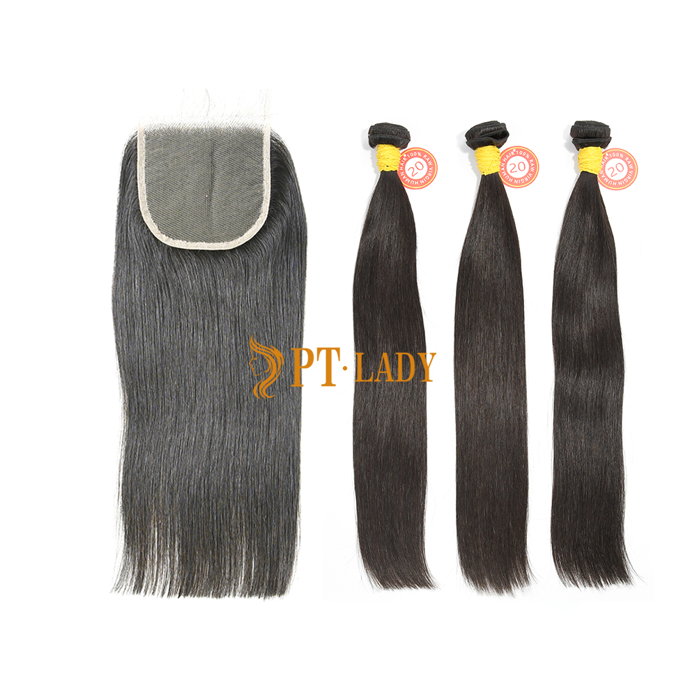 #1b Brazilian Raw Human Hair Weft with 4x4 Closure Straight