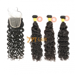 #1b Brazilian Raw Human Hair Weft with 4x4 Closure Indian Curly