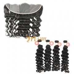 #1b Brazilian Virgin Human Hair Weft with 13X4 Frontal Deep Wave