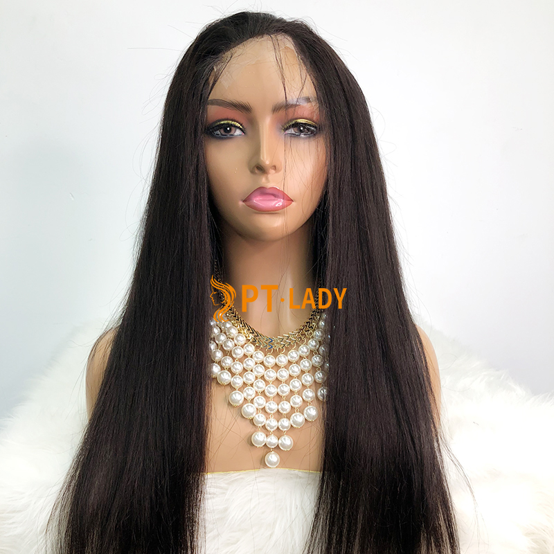 Natural #1b Brazilian Virgin Human Hair Transparent 4x4 closure wig straight