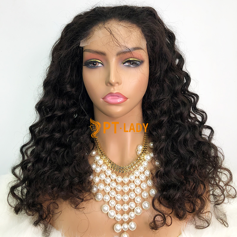 #1b Brazilian Raw Human Hair Transparent 4x4 closure wig deep wave