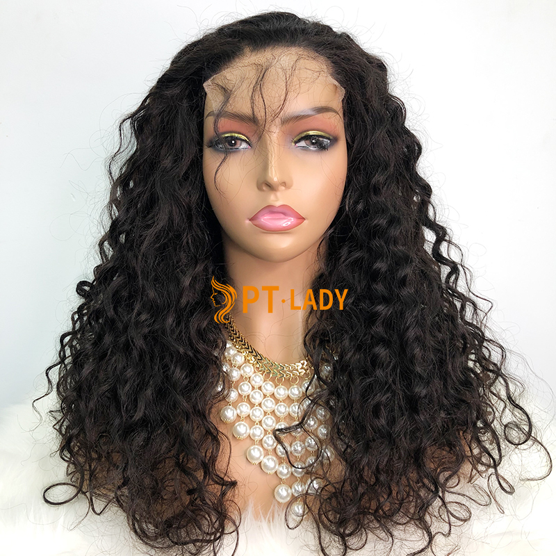 Natural #1b Brazilian Virgin Human Hair Transparent 4x4 closure wig italy curly