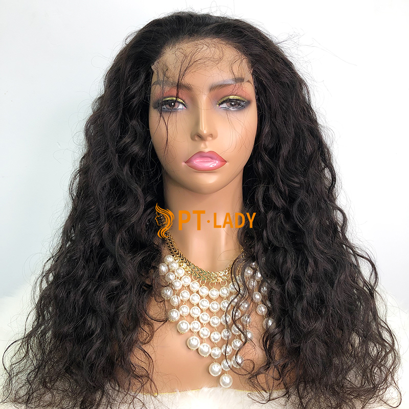 #1b Brazilian Raw Human Hair Transparent 4x4 closure wig indian wavy