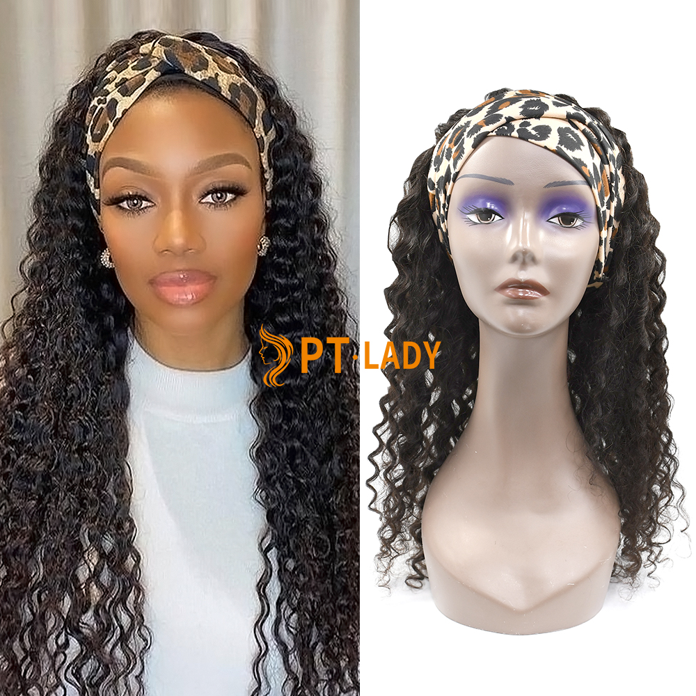 #1b Brazilian Raw Human Hair Head Band Wig Deep Curly