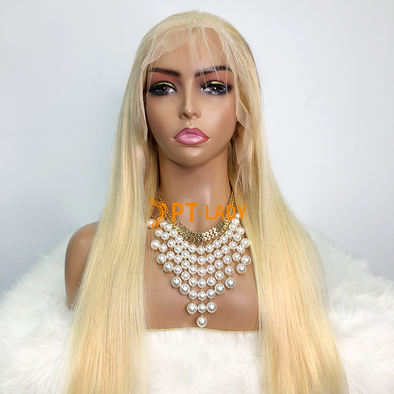 #613 Blonde European Raw Human Hair Transparent 13x4 Frontal Wig straight