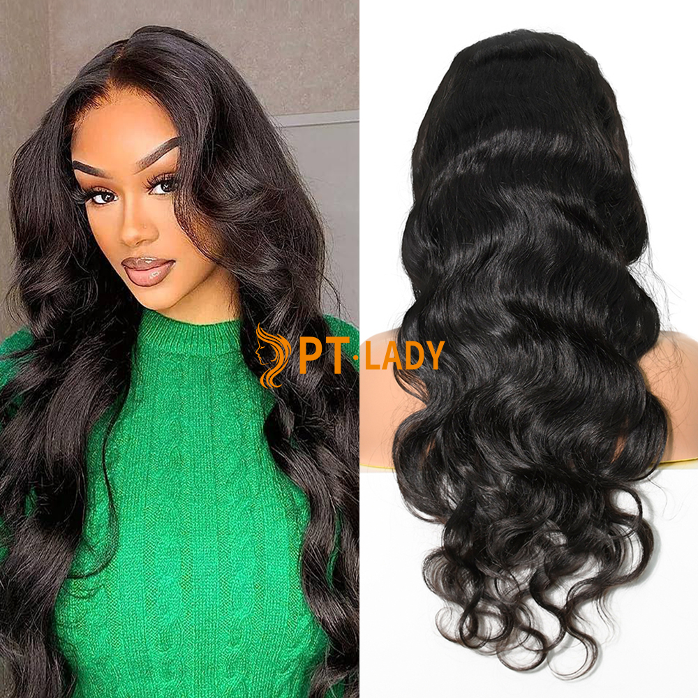 #1b Brazilian Raw Human Hair Transparent Full Lace Wig Body Wave