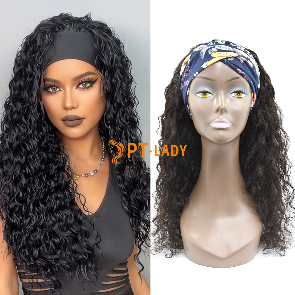 #1b Brazilian Raw Human Hair Head Band Wig Indian Curly