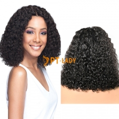 Indian Curly 1b Color Transparent Lace 13X4 Bob Wig