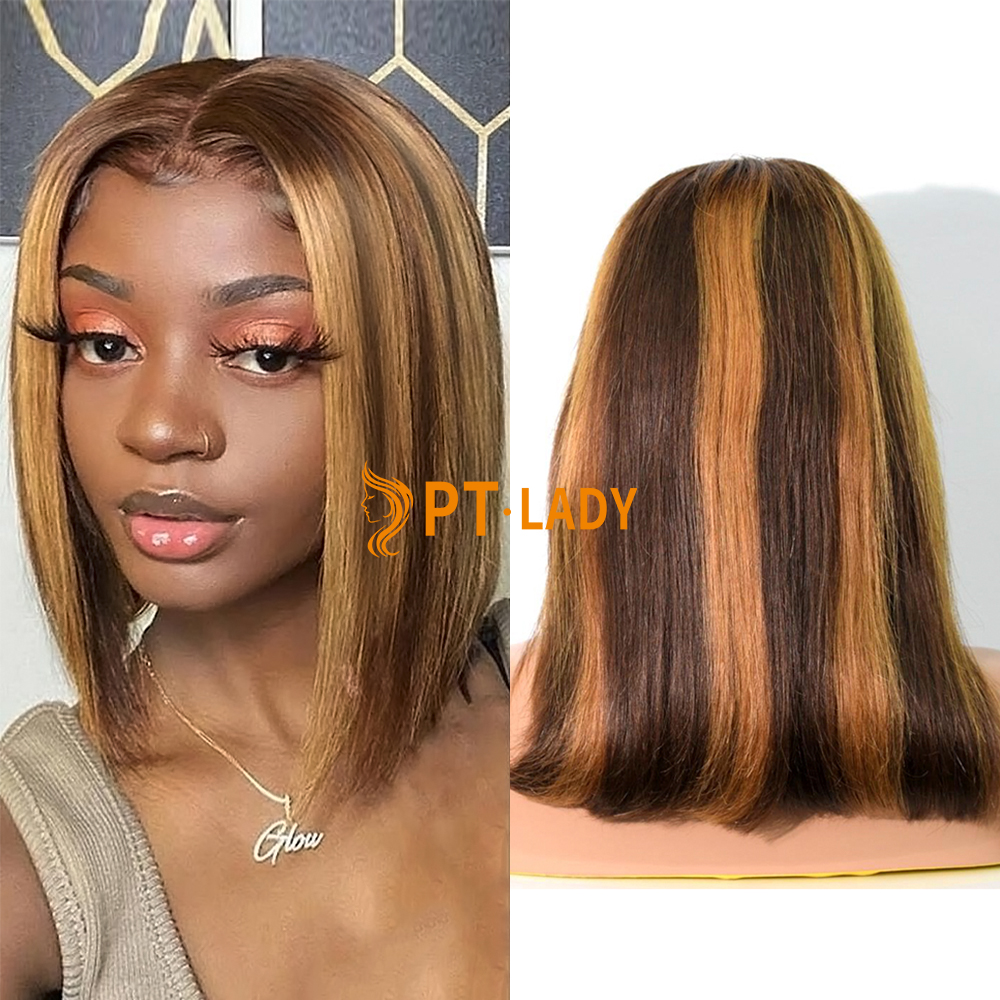 Straight highlight2 Color Transparent Lace 13X4 Bob Wig