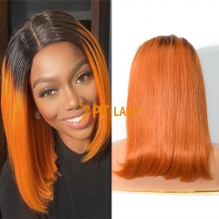 Straight 1b/orange Color Transparent Lace 13X4 Bob Wig