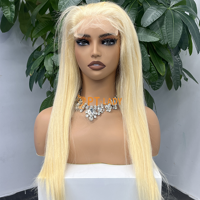 #613 Blonde European Raw Human Hair HD 5×5 closure wig Straight