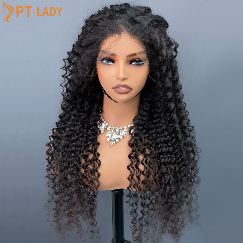 #1b Brazilian Raw Human Hair Transparent Lace 13x4 Frontal wig deep curly